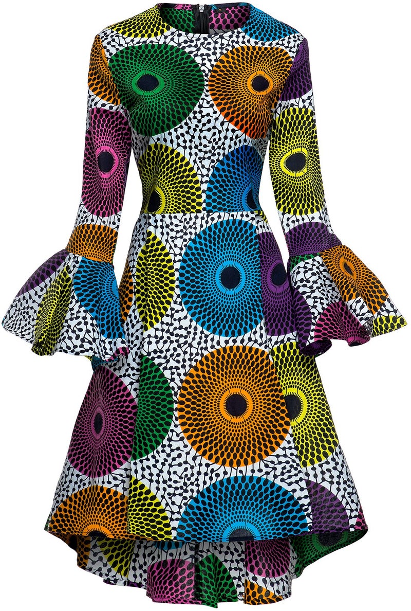 SHENBOLEN Women African Print Dresses Autumn and Winter Long Sleeves Ankara Dress(Medium,C) - Image 1